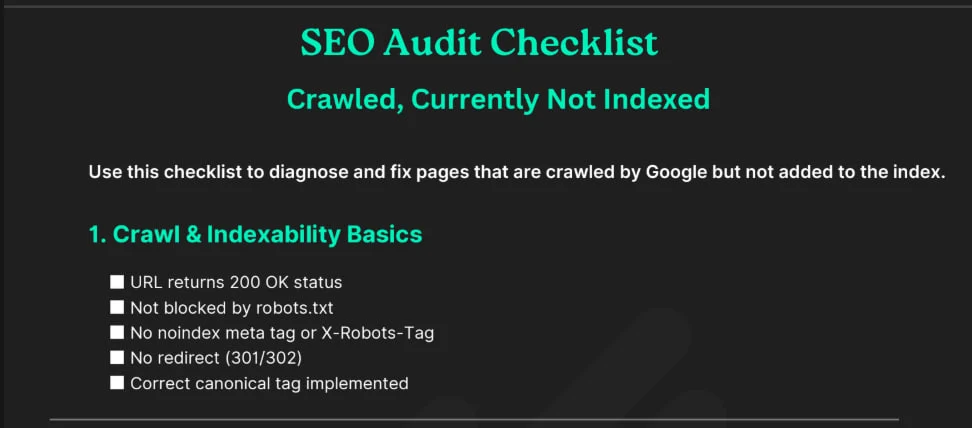 Crawled, Currently Not Indexed