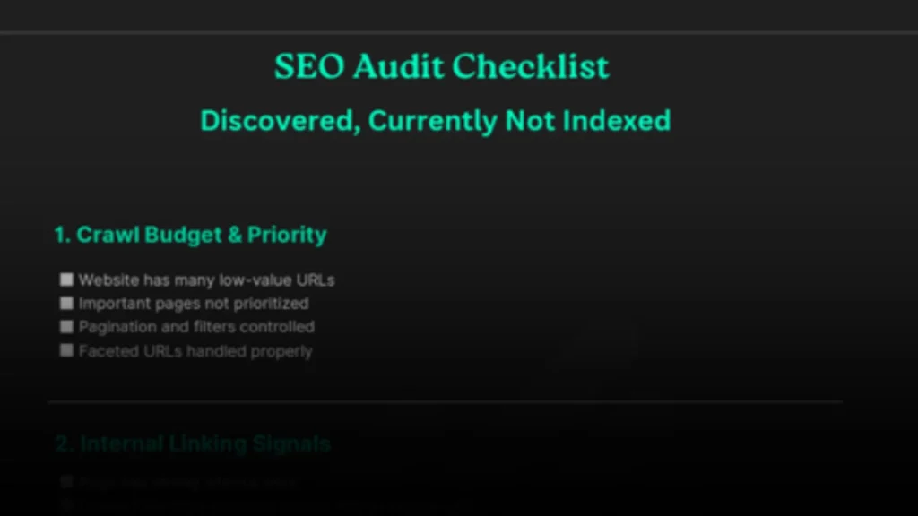 Seo audit checklist - Discovered, Currently Not Indexed